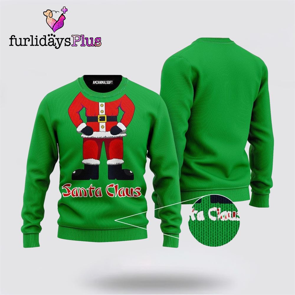 Santa Claus Green Pattern Ugly Sweater ,Christmas Ugly Sweater For Men, Women