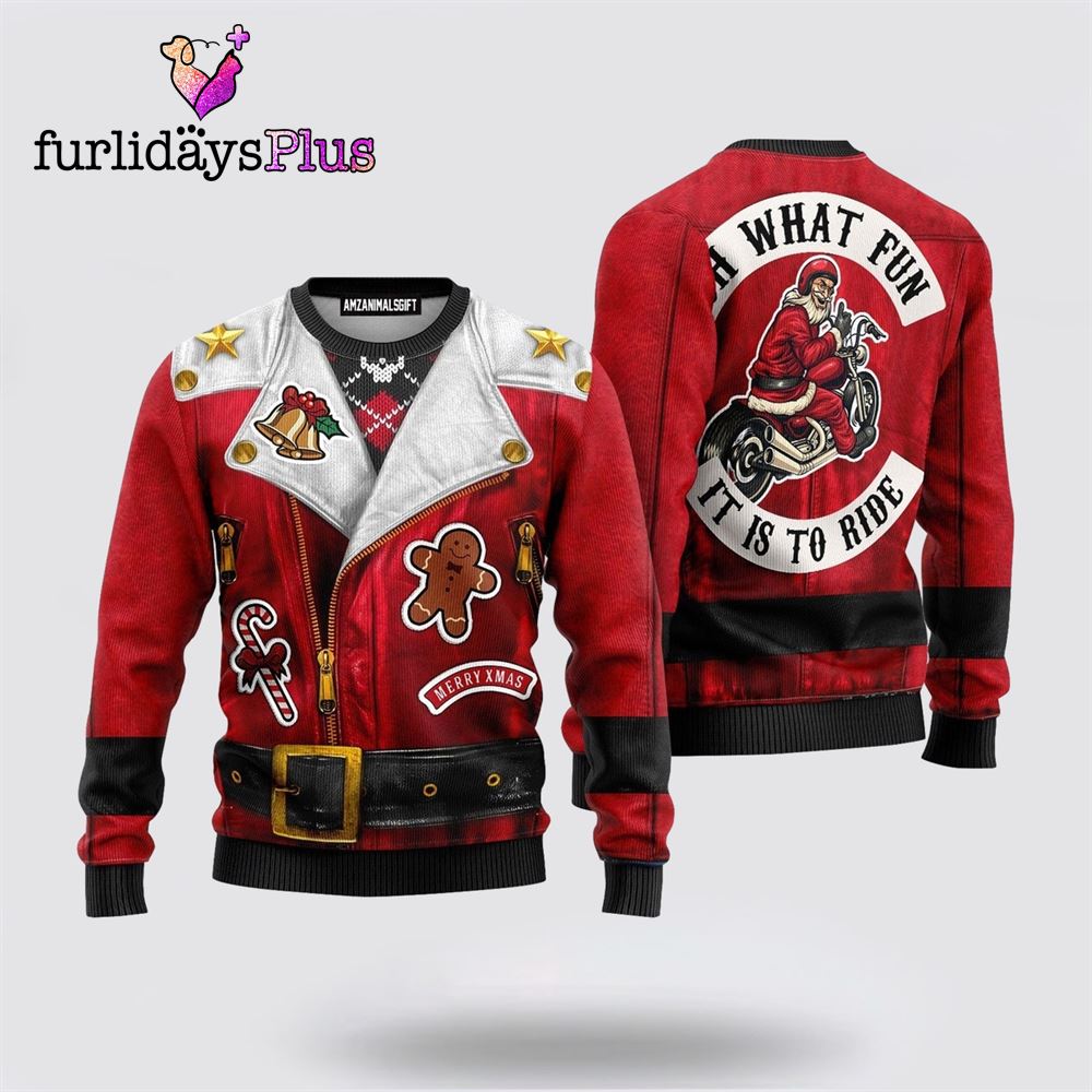 Santa Claus Oh What Fun It Is To Ride Biker Ugly Sweater ,Christmas Ugly Sweater For Men, Women