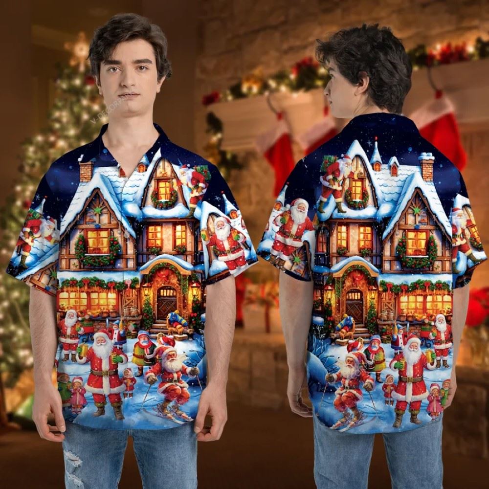 Santa Clause House Unisex Hawaiian Shirt, Xmas Hawaiian Shirts