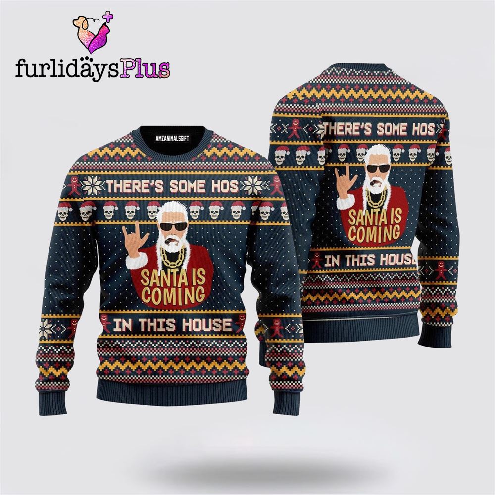 Santa Is Coming in This House Skull Christmas Pattern Ugly Sweater ,Christmas Ugly Sweater For Men, Women