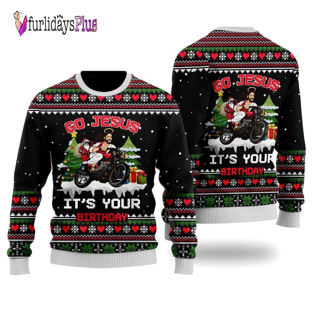 Santa Jesus Ride Motobike Ugly Christmas Sweater For Men & Women, Christian Sweater, God Gift, Gift For Christian, Jesus Winter Fashion