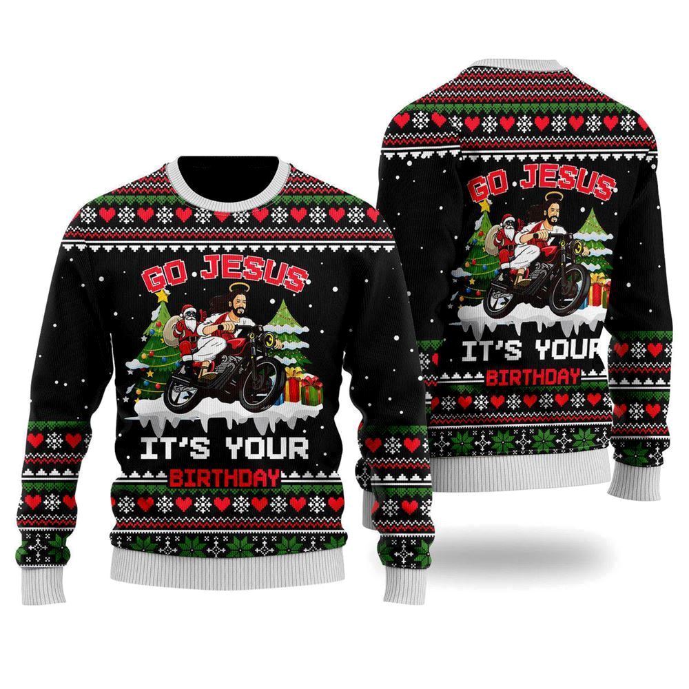 Santa Jesus Ride Motobike Ugly Christmas Sweater For Men & Women, Sweater For Christian
