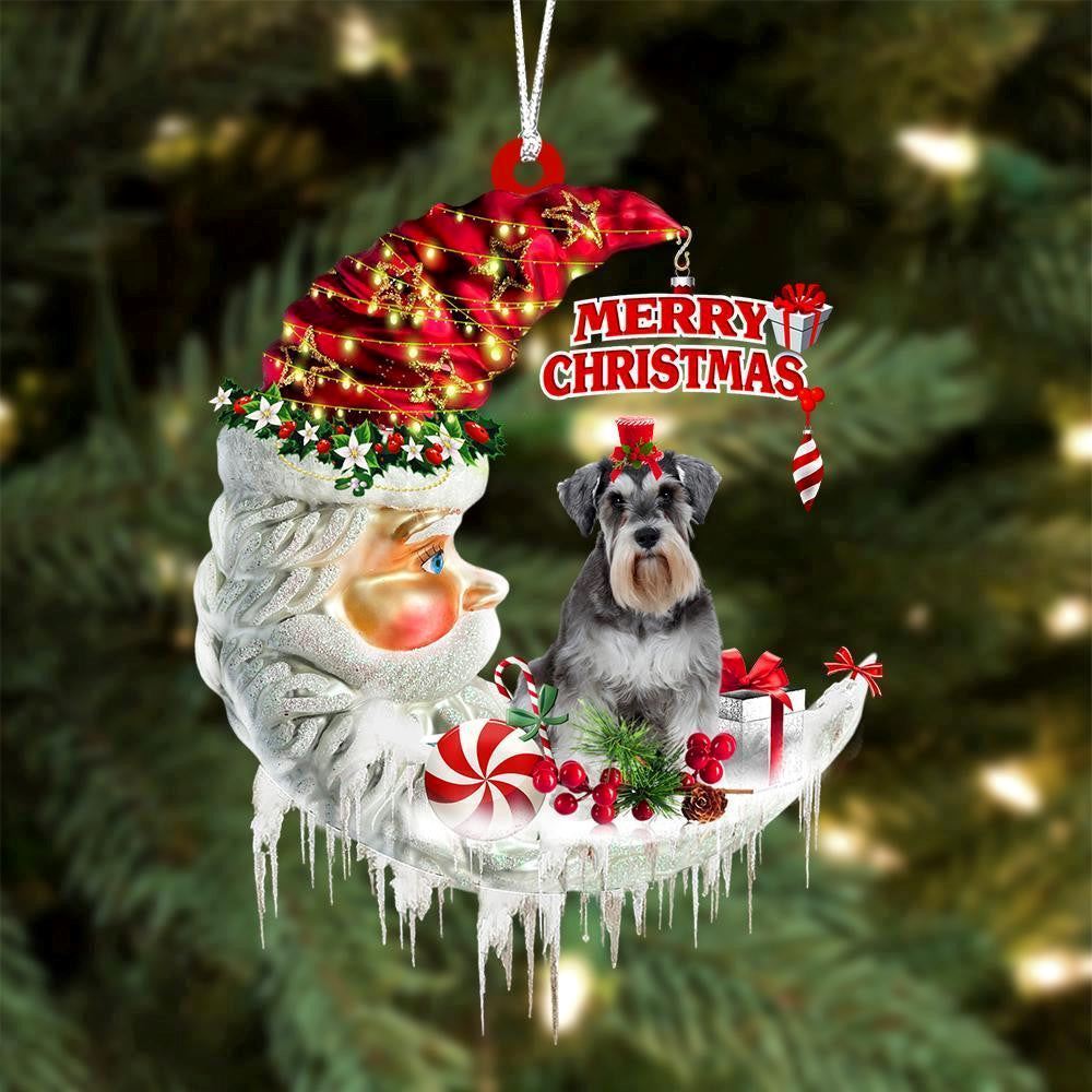 Schnauzer On The Moon Merry Christmass Ornaments, Christmas Ornaments 2023