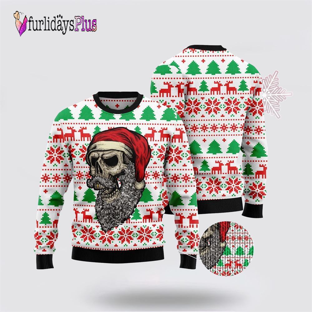 Skull Santa Claus Costume Ugly Christmas Sweater For Men And Women, Christmas Gift, Christmas Winter Fashion
