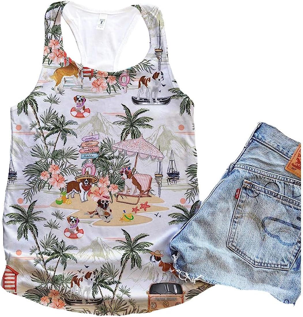 St Bernard Dog Travel To Hawaii Tank Top - Summer Casual Tank Tops For Women - Gift For Young Adults