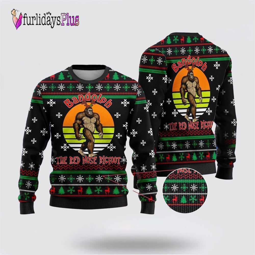 The Red Nose Bigfoot Ugly Christmas Sweater, Best Gift For Christmas