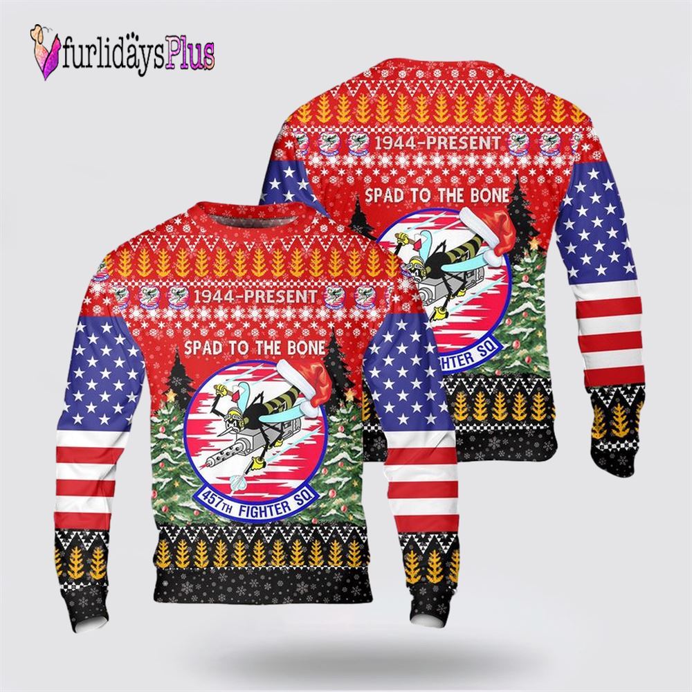 US Air Force 457th Fighter Squadron Christmas Sweater 3D, Christmas Gift For Military Personnel