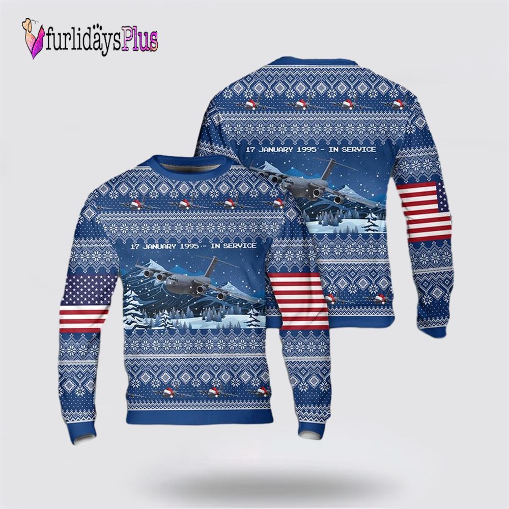 US Air Force Boeing C-17 Globemaster III Christmas Sweater 3D, Christmas Gift For Military Personnel