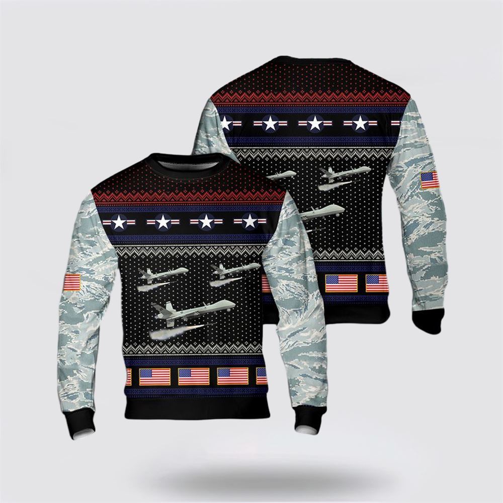 US Air Force General Atomics MQ-9 Reaper Christmas Sweater, Sweater For Military Personnel