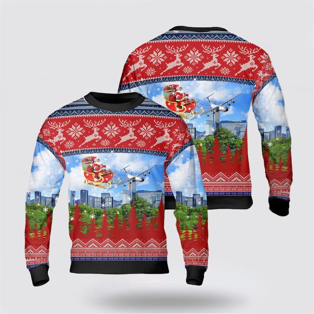 US Air Force Hanoi Taxi (Lockheed C-141 Starlifter) Christmas AOP Sweater, Sweater For Military Personnel