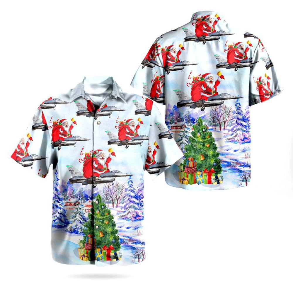 US Air Force Hawaiian Shirt, Santa Claus Ohio 121st Air Refueling Wing Boeing KC-135R Stratotanker Hawaiian Shirt