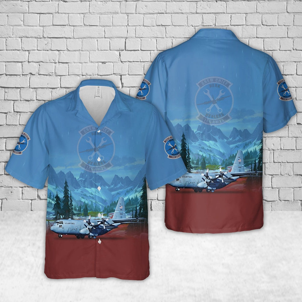 US Air Force Hawaiian Shirt, US Air Force 166th Maintenance Group of the 166th Airlift Wing C-130 Hercules Hawaiian Shirt
