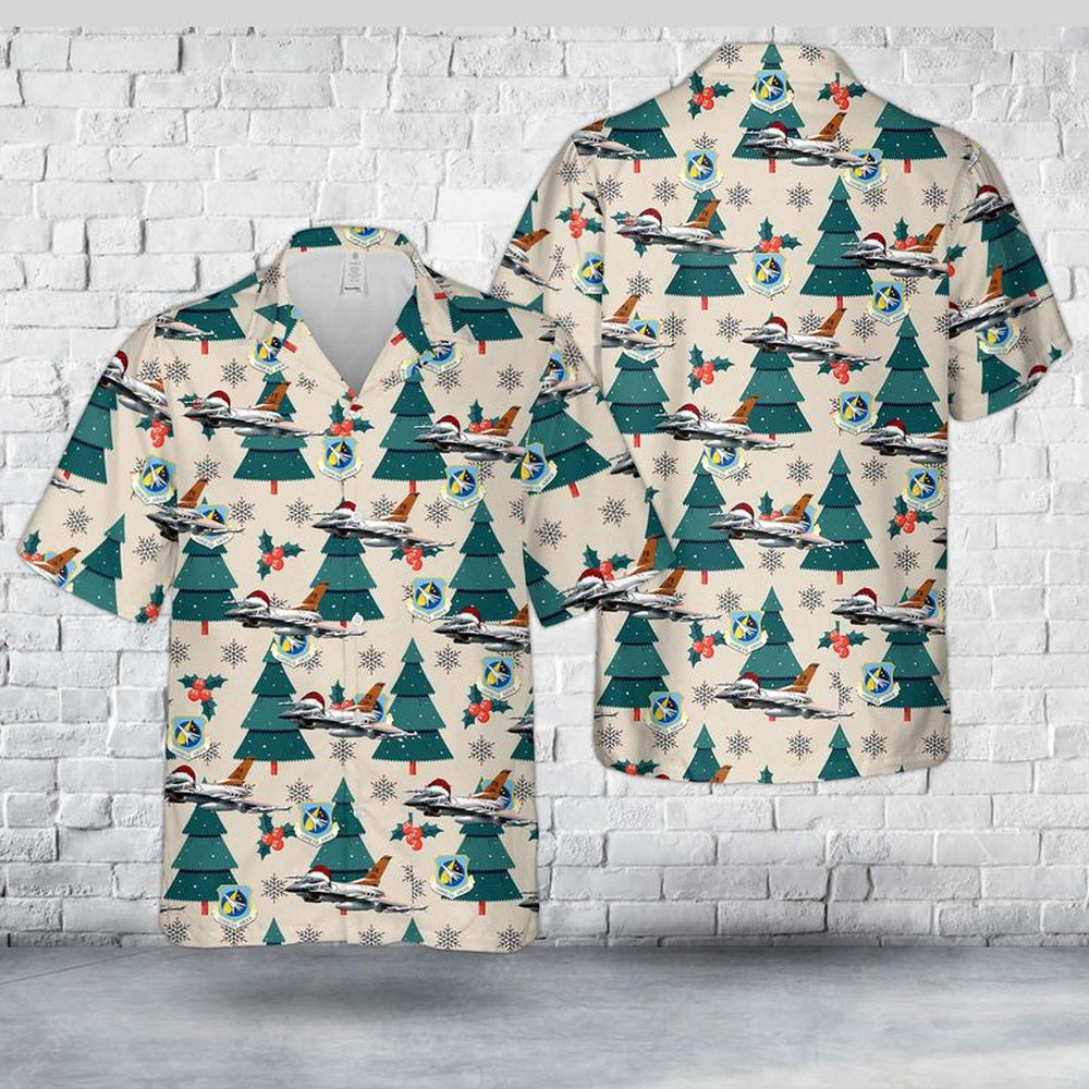 US Air Force Hawaiian Shirt, US Air Force Indiana 122nd Fighter Wing F-16C block 25 Christmas Hawaiian Shirt