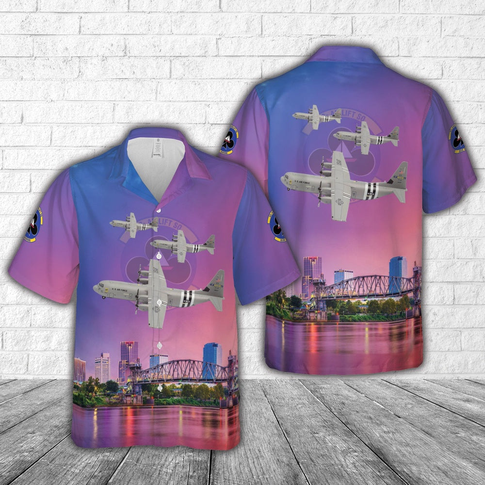 US Air Force Hawaiian Shirt, US Air Force Lockheed Martin C-130J-30 Super Hercules 62nd Airlift Squadron Hawaiian Shirt
