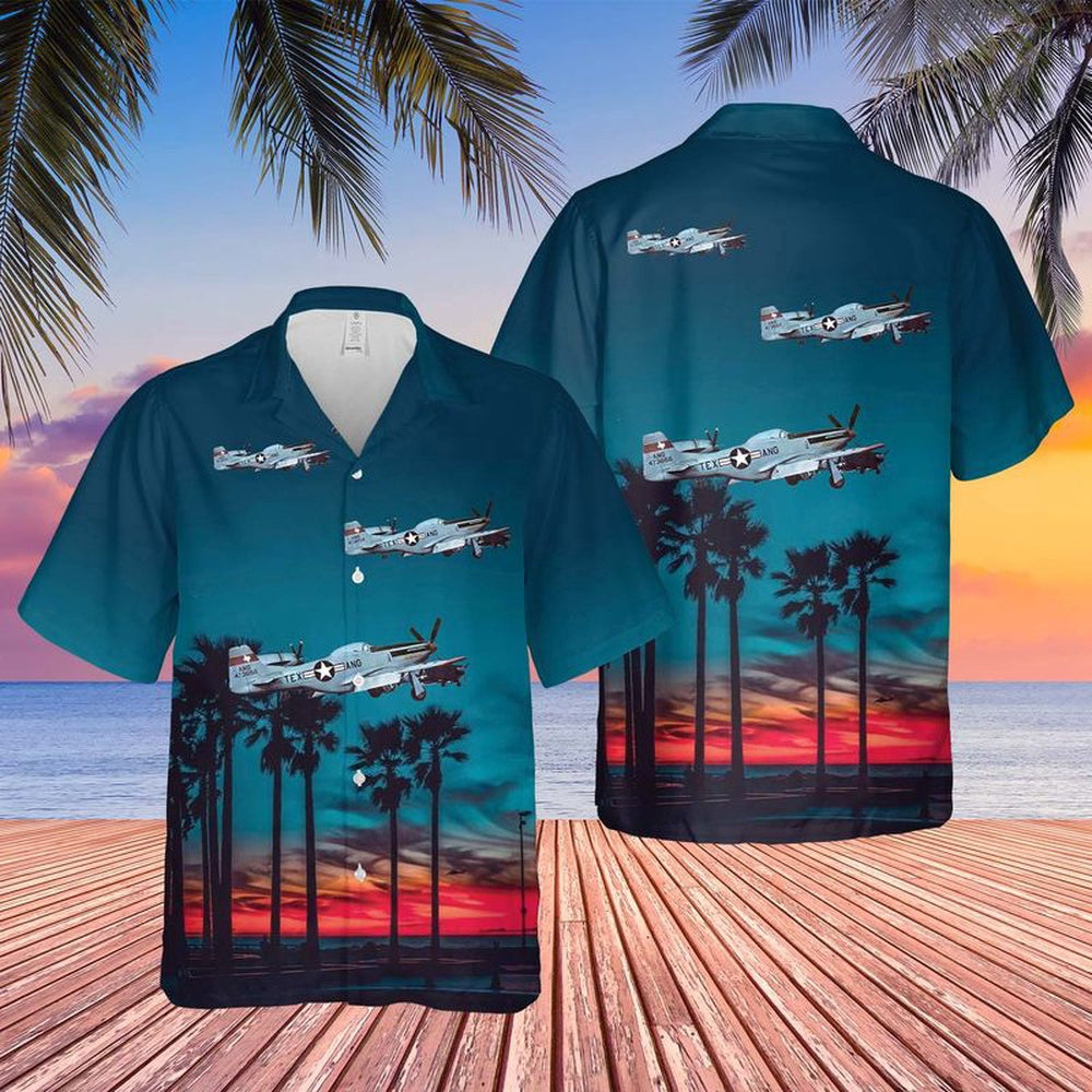 US Air Force Hawaiian Shirt, US Air Force Texas 111th Fighter Squadron North American F-51D Mustang Hawaiian Shirt