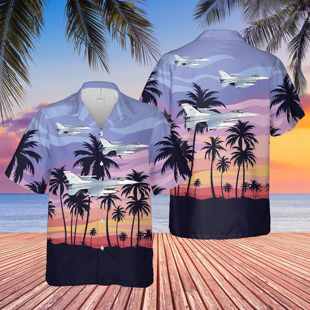 US Air Force Hawaiian Shirt, US Air Force Wisconsin Air National Guard, 176th Fighter Squadron F-16 Fighting Falcon Hawaiian Shirt