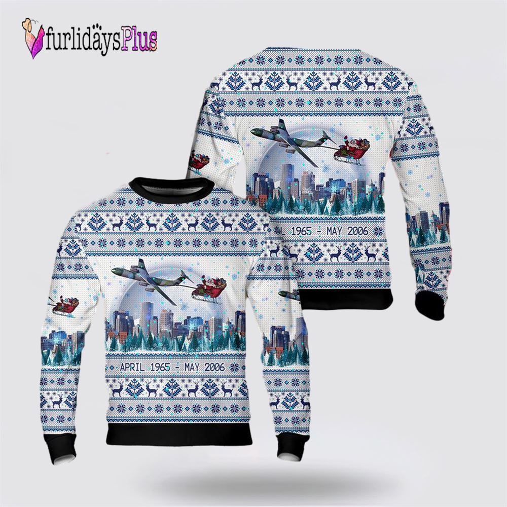 US Air Force Lockheed C-130H Hercules Christmas AOP Ugly Sweater, Christmas Gift For Military Personnel