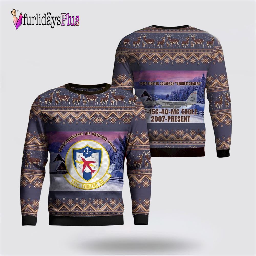 US Air Force Massachusetts Air National Guard 104th Fighter Wing Eagle Christmas Sweater 3D, Christmas Gift For Military Personnel