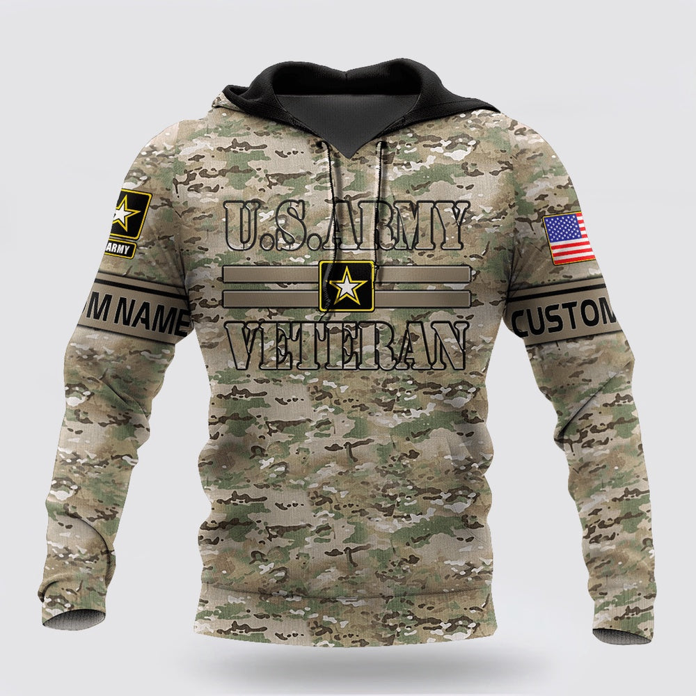 Us Army Hoodie, US Army Veteran Personalized Name Unisex Hoodie