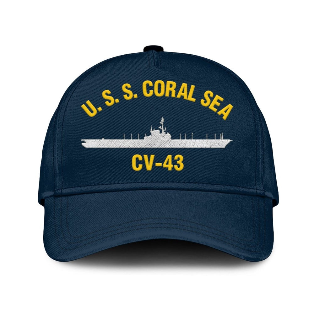 US Navy Ball Caps, Uss Coral Sea Cv-43 Classic Cap, Custom Embroidered Us Navy Ships Classic Baseball Cap, Navy Veteran Ball Caps