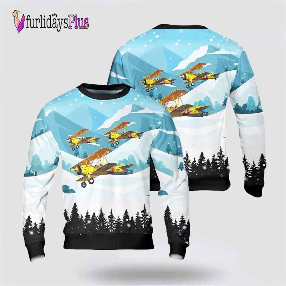 US Navy Boeing-Stearman Model 75 Christmas Sweater 3D, Gift For Military Personnel
