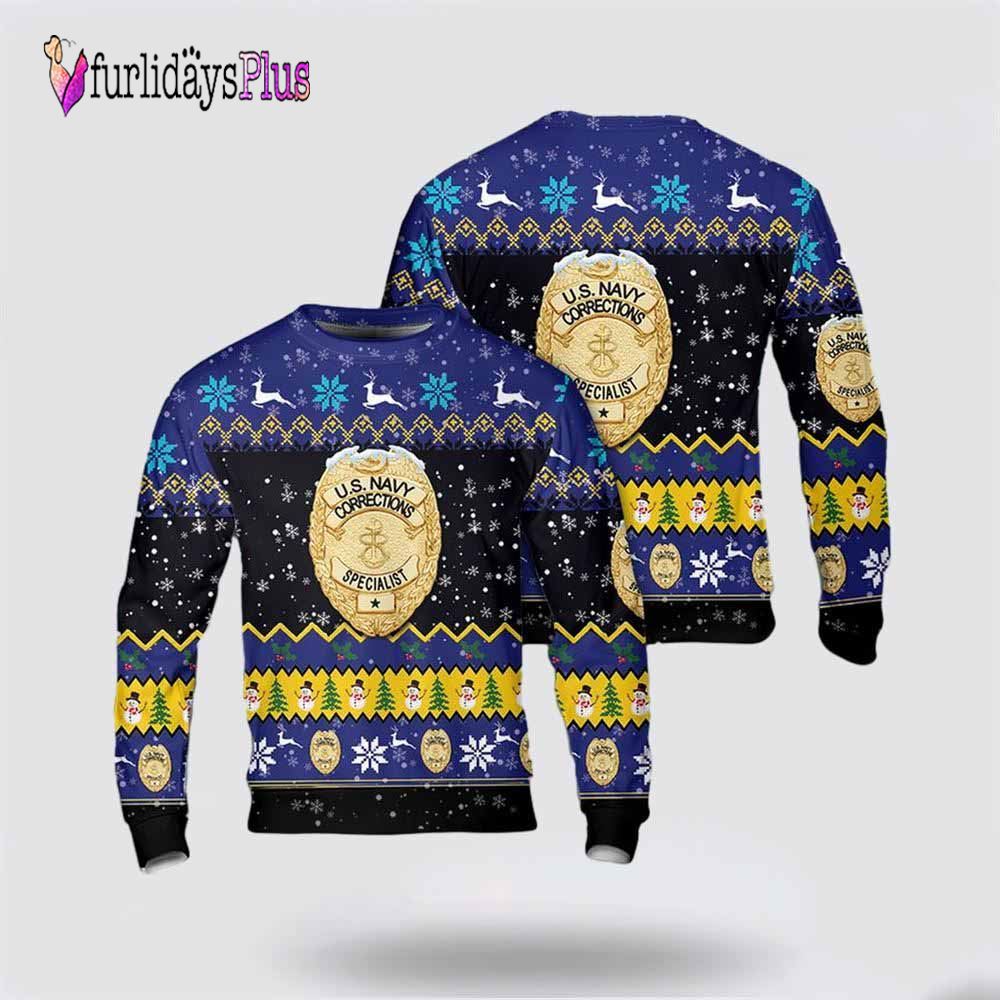 US Navy Corrections Specialist Badge Christmas AOP Sweater 3D, Gift For Military Personnel