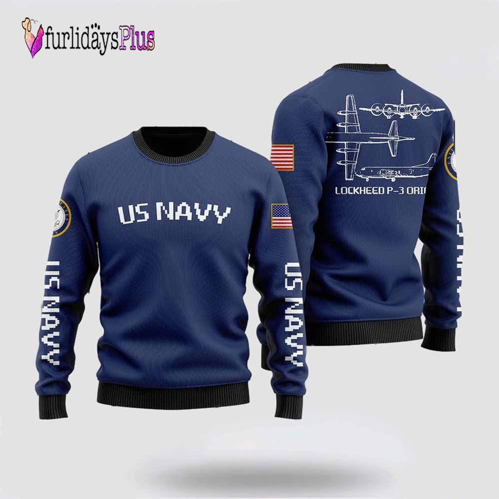 US Navy Lockheed P-3 Orion Christmas Sweater 3D, Gift For Military Personnel