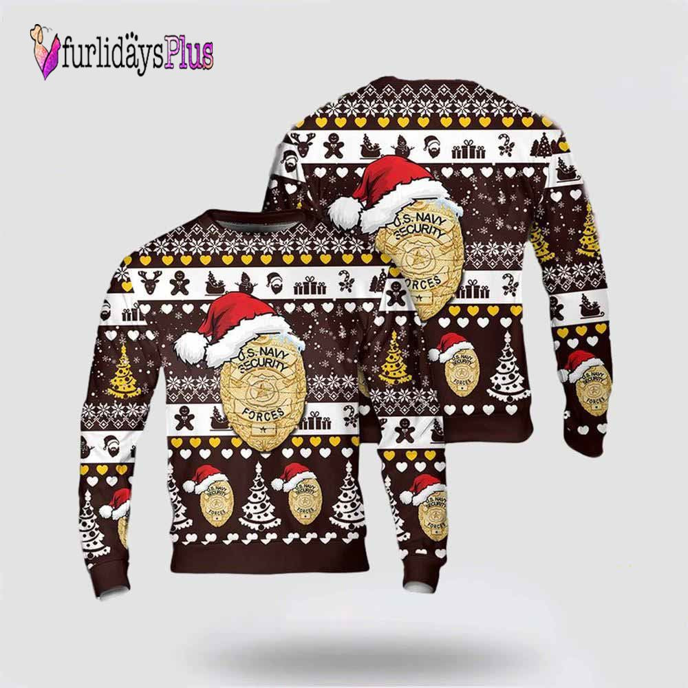 US Navy Security Forces NSF Badge Christmas AOP Sweater 3D, Gift For Military Personnel