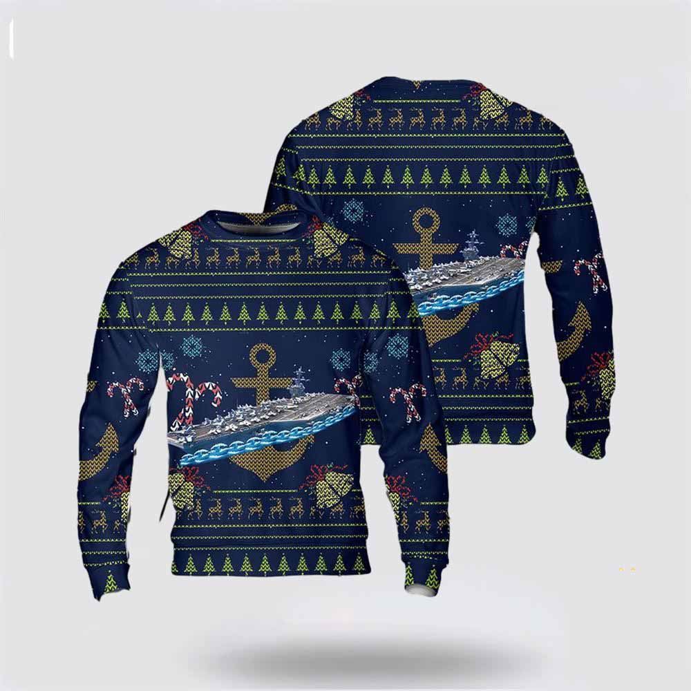 US Navy USS Carl Vinson Christmas AOP Sweater 3D, Sweater For Military Personnel