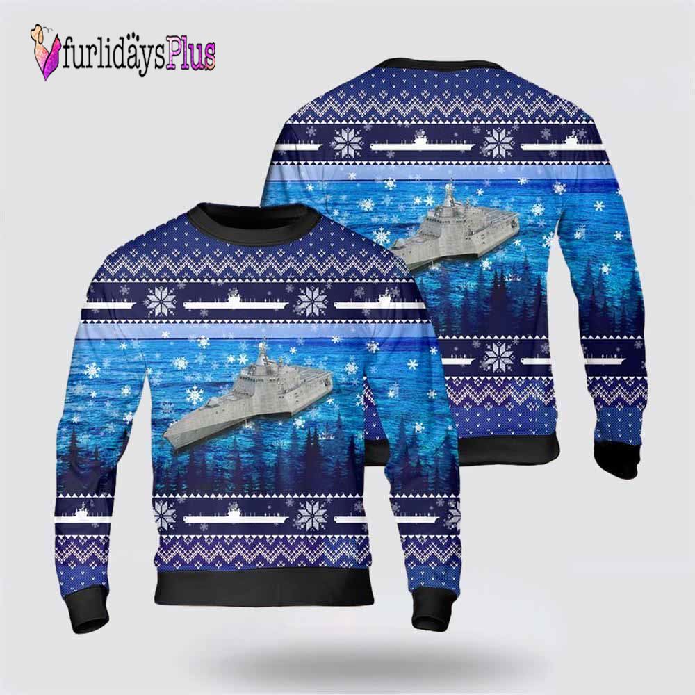 US Navy USS Independence (LCS-2) Christmas AOP Sweater 3D, Gift For Military Personnel