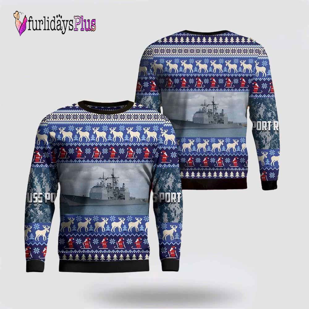 US Navy USS Port Royal Christmas Sweater 3D, Gift For Military Personnel