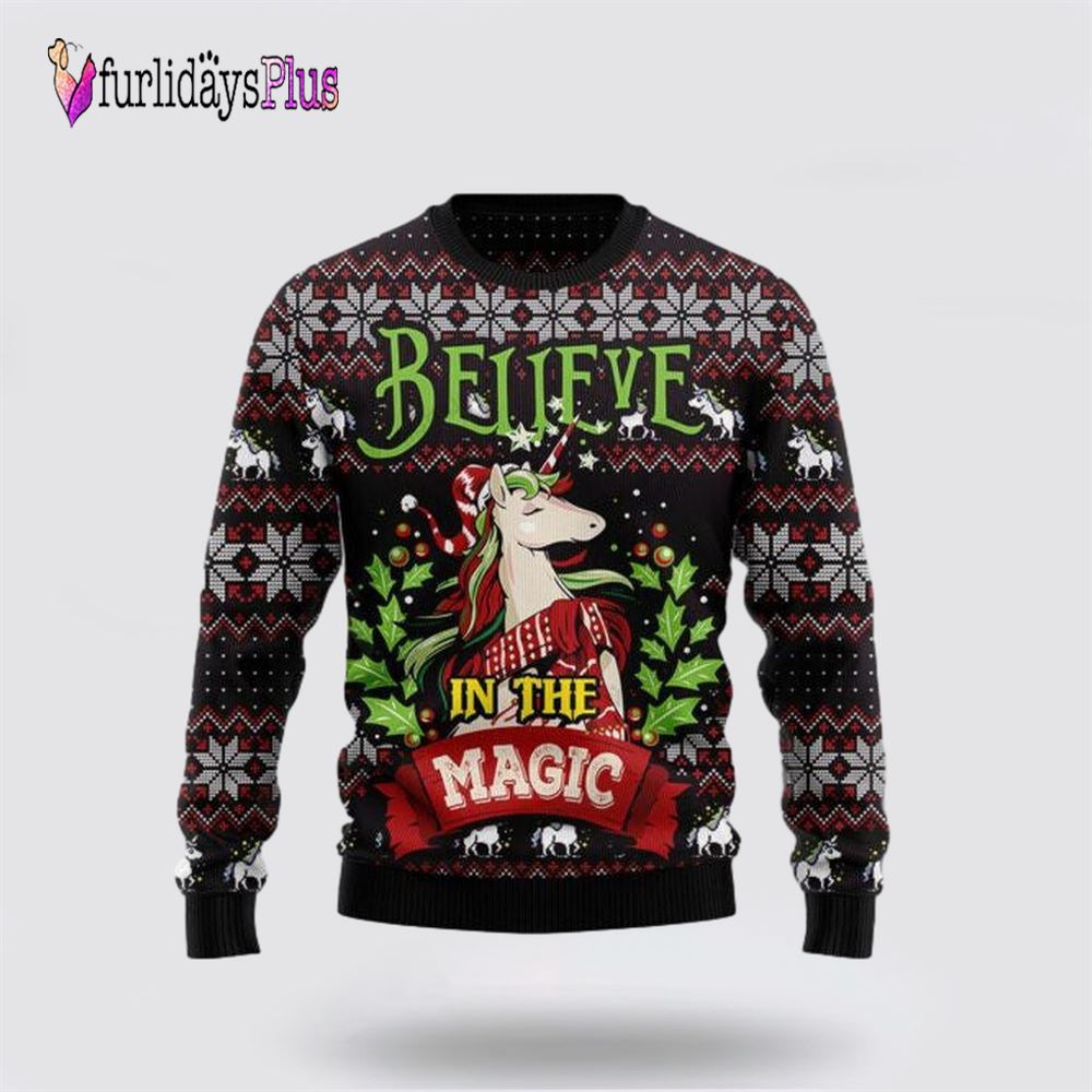 Unicorns Believe In The Magic Ugly Christmas Sweater, Best Gift For Christmas