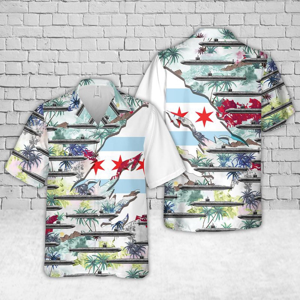 Us Navy Hawaiian Shirt, Navy USS Chicago (SSN-721) Hawaiian Shirt, Military Hawaiian Shirt