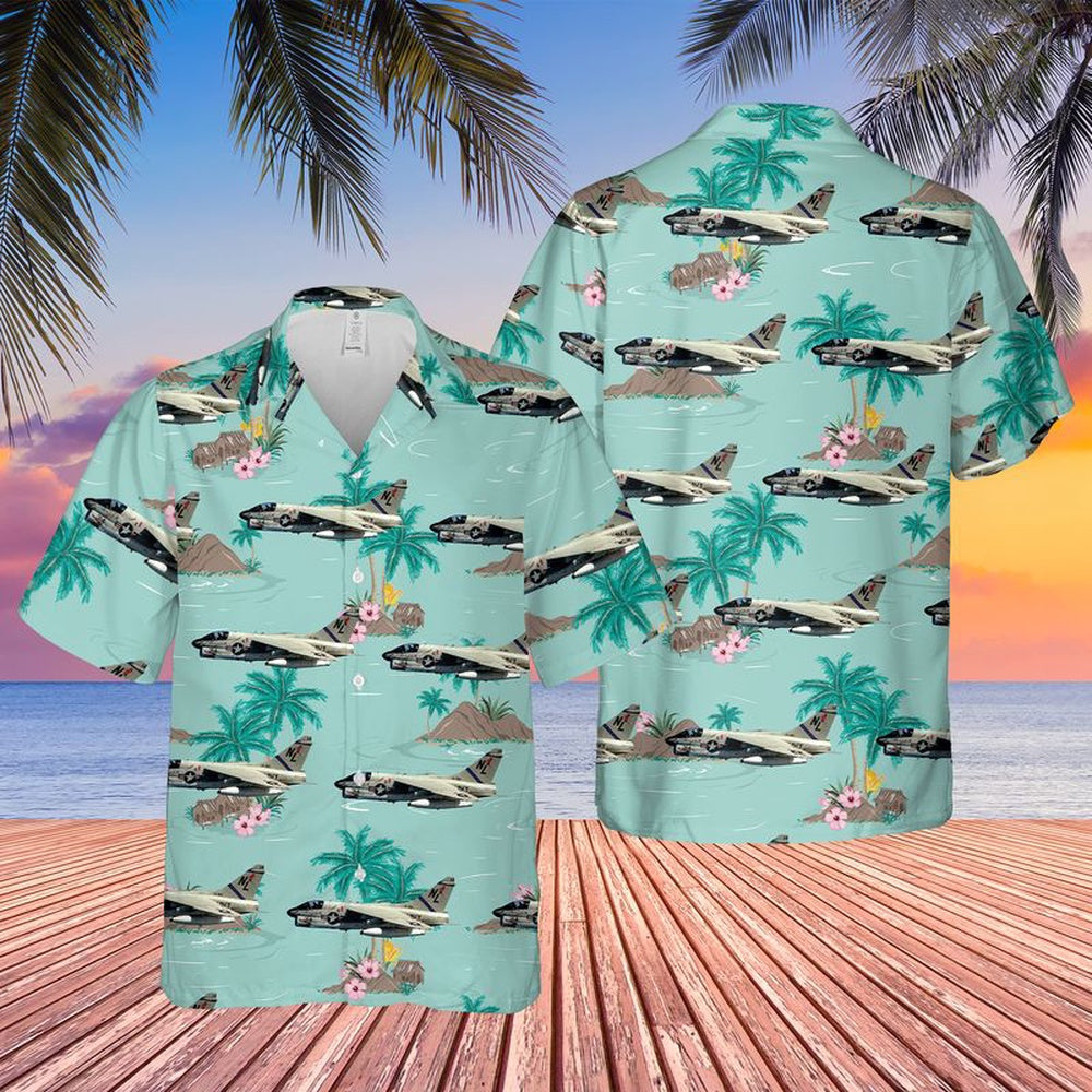 Us Navy Hawaiian Shirt, US Navy A-7E Corsair II Of VA-22 Fighting Redcocks Hawaiian Shirt, Military Hawaiian Shirt