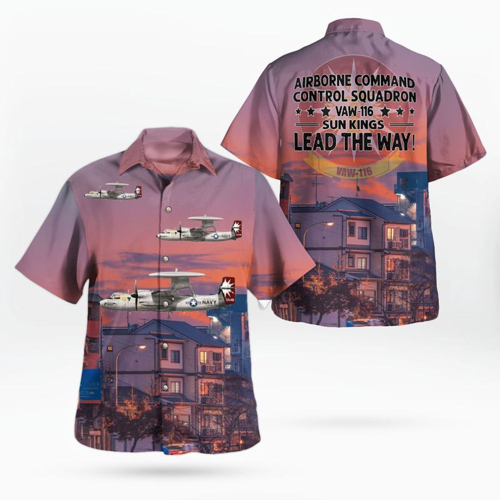 Us Navy Hawaiian Shirt, US Navy Airborne Command & Control Squadron 116 (VAW-116) Sun Kings E-2 Hawkeye Hawaiian Shirt