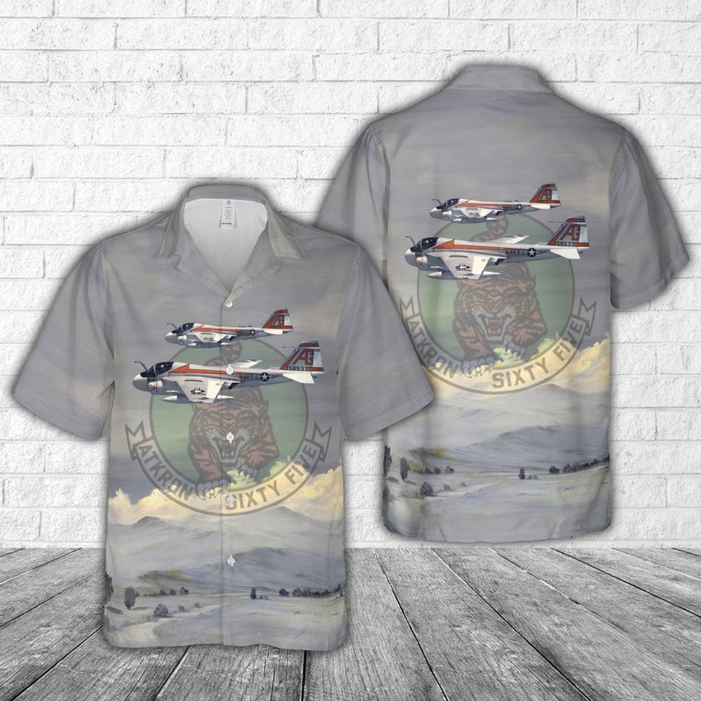 Us Navy Hawaiian Shirt, US Navy Attack Squadron 65 (VA-65) Tigers VA-65 A-6Es Hawaiian Shirt, Military Hawaiian Shirt