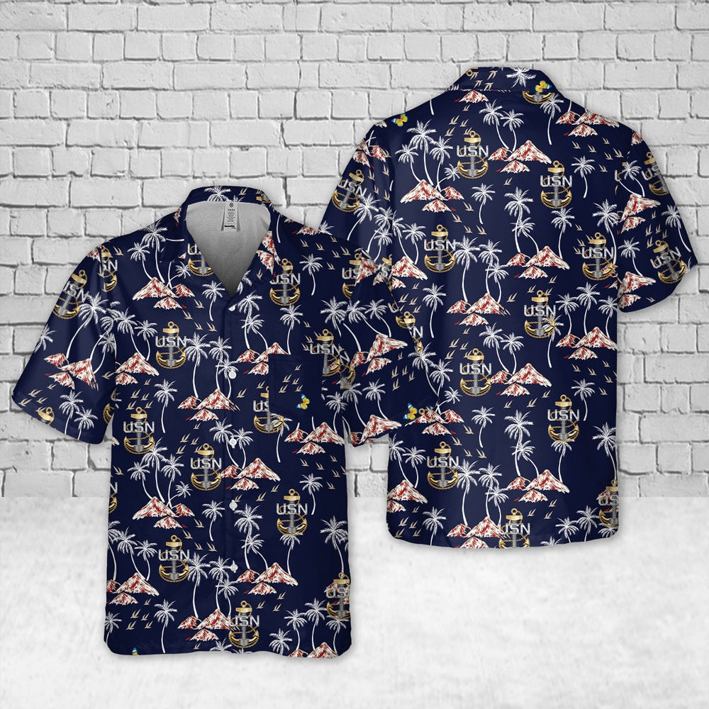 Us Navy Hawaiian Shirt, US Navy Chief Petty Officer Backbone Anchor Pocket Hawaiian Shirt, Military Hawaiian Shirt