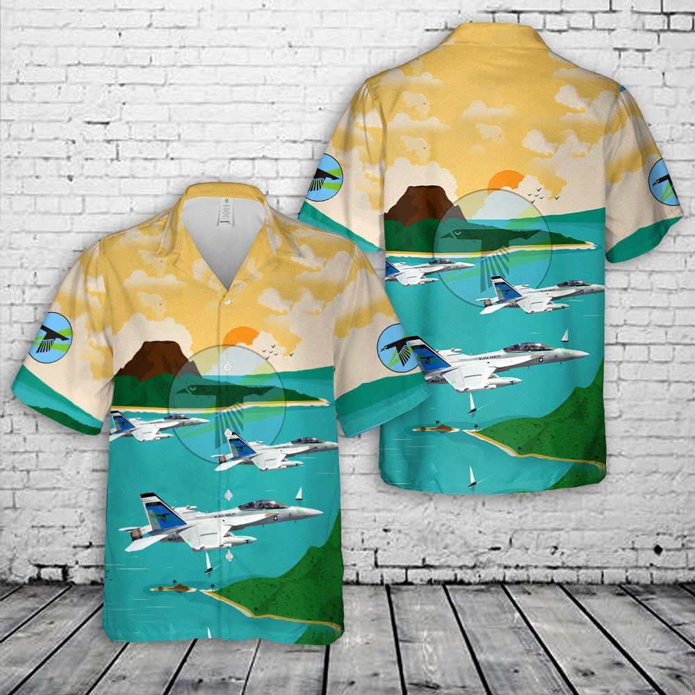 Us Navy Hawaiian Shirt, US Navy Electronic Attack Squadron 135 (VAQRON 135) VAQ-135 'Black Ravens' Hawaiian Shirt