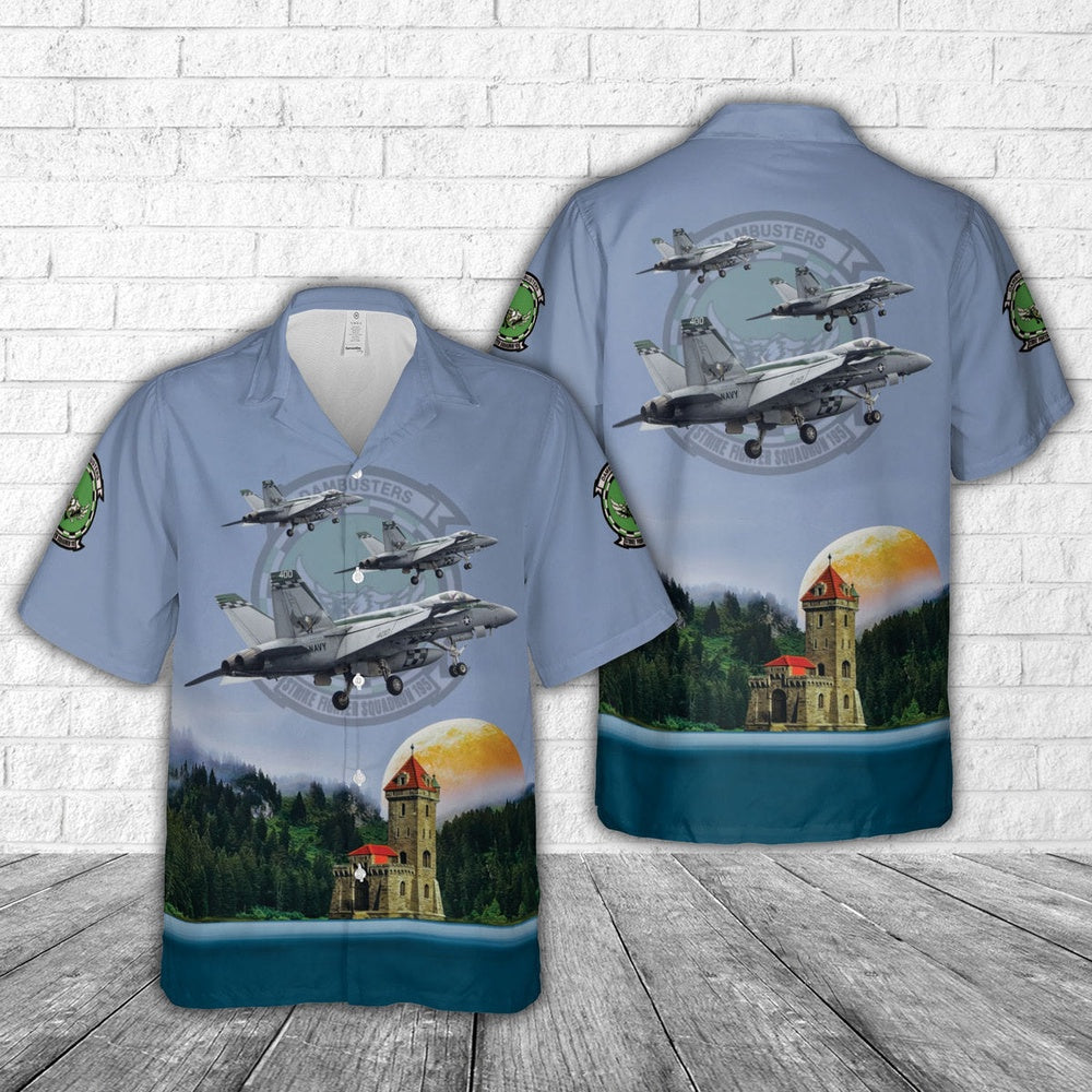Us Navy Hawaiian Shirt, US Navy Strike Fighter Squadron 195 (STRKFITRON 195) VFA-195 'Dambusters' Hawaiian Shirt