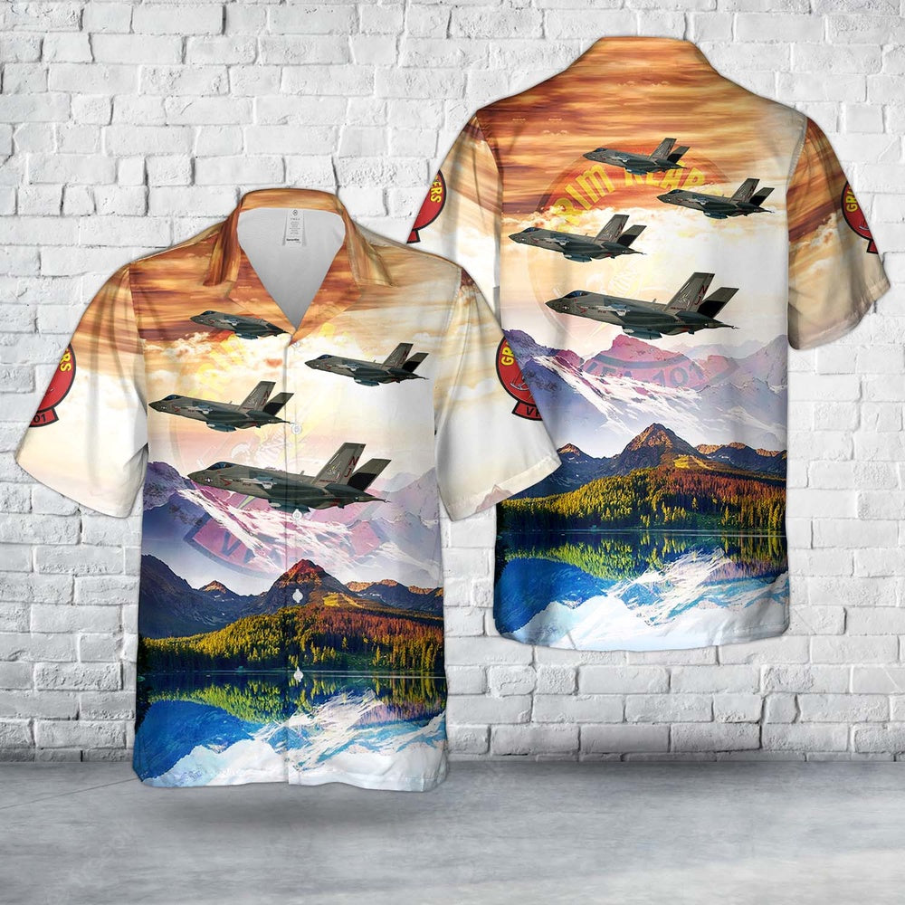 Us Navy Hawaiian Shirt, US Navy VF-101 Grim Reapers F-35C Hawaiian Shirt, Military Hawaiian Shirt