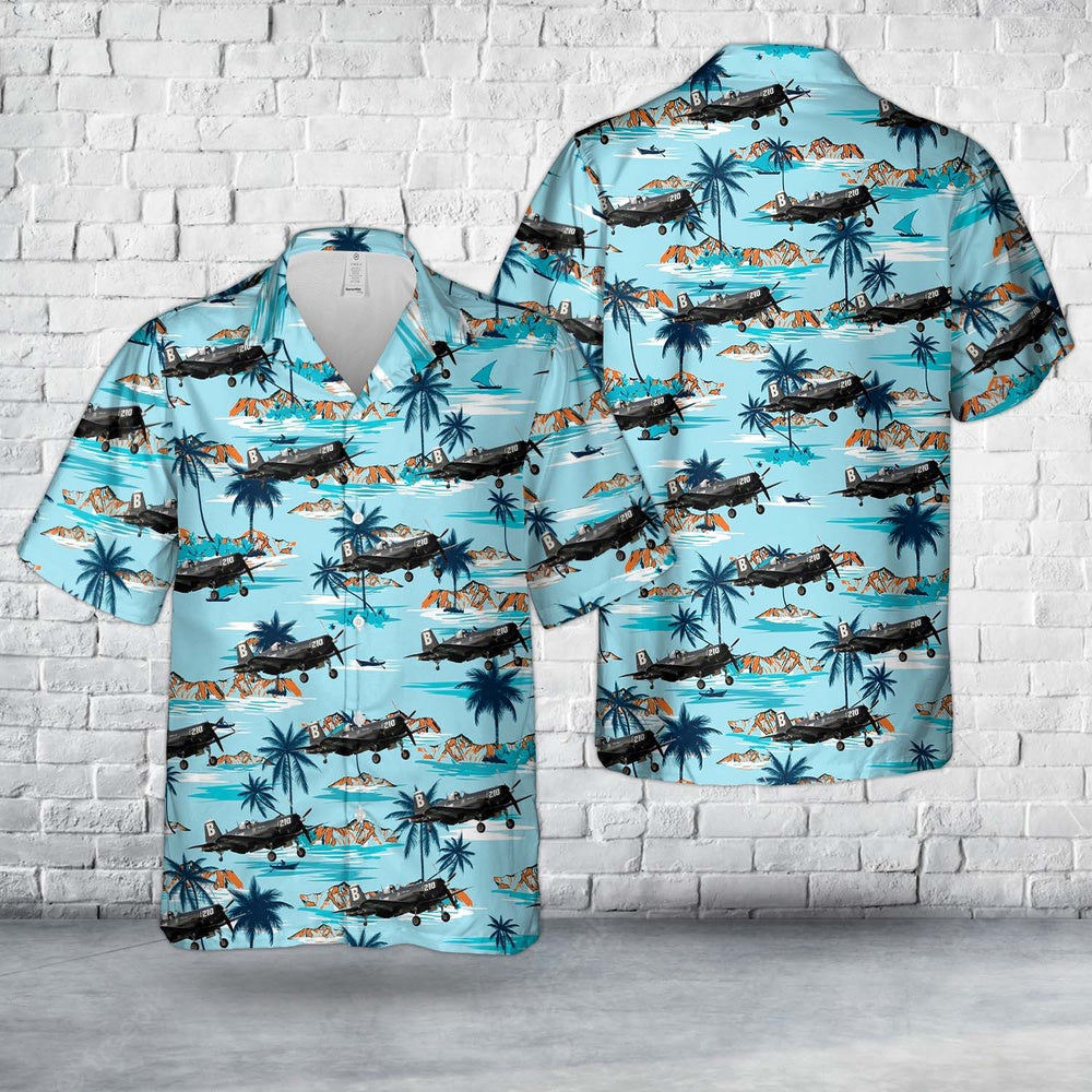 Us Navy Hawaiian Shirt, US Navy VF-192 F4U-4 97264 coded B 210 Hawaiian Shirt, Military Hawaiian Shirt