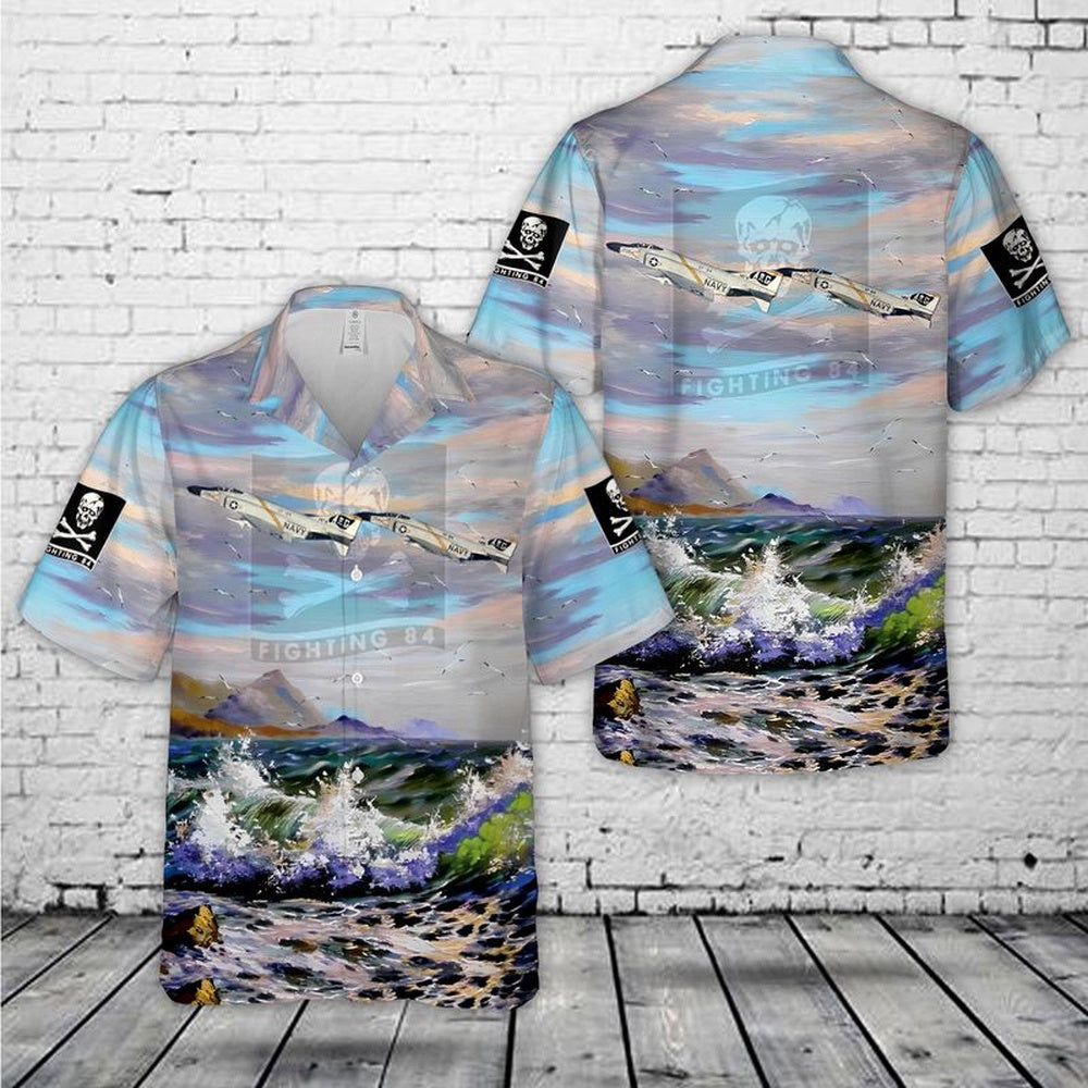 Us Navy Hawaiian Shirt, US Navy VF-84 McDonnell F-4B-19-MC Phantom II Hawaiian Shirt, Military Hawaiian Shirt