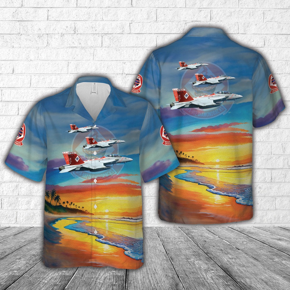 Us Navy Hawaiian Shirt, US Navy VFA-102 'Diamondbacks' F A-18F Super Hornet Hawaiian Shirt, Military Hawaiian Shirt