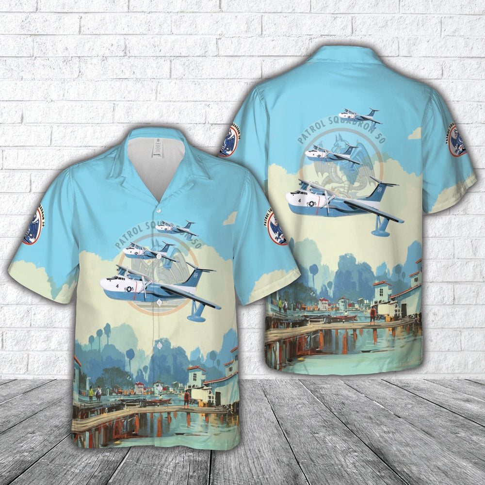 Us Navy Hawaiian Shirt, US Navy VP-50 Blue Dragon Martin P5M Marlin Hawaiian Shirt, Military Hawaiian Shirt