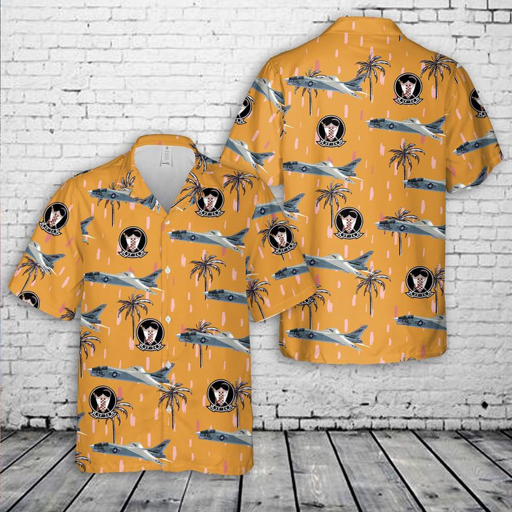 Us Navy Hawaiian Shirt, US Navy Vought F-8 Crusader Of VF-24 Hawaiian Shirt, Military Hawaiian Shirt