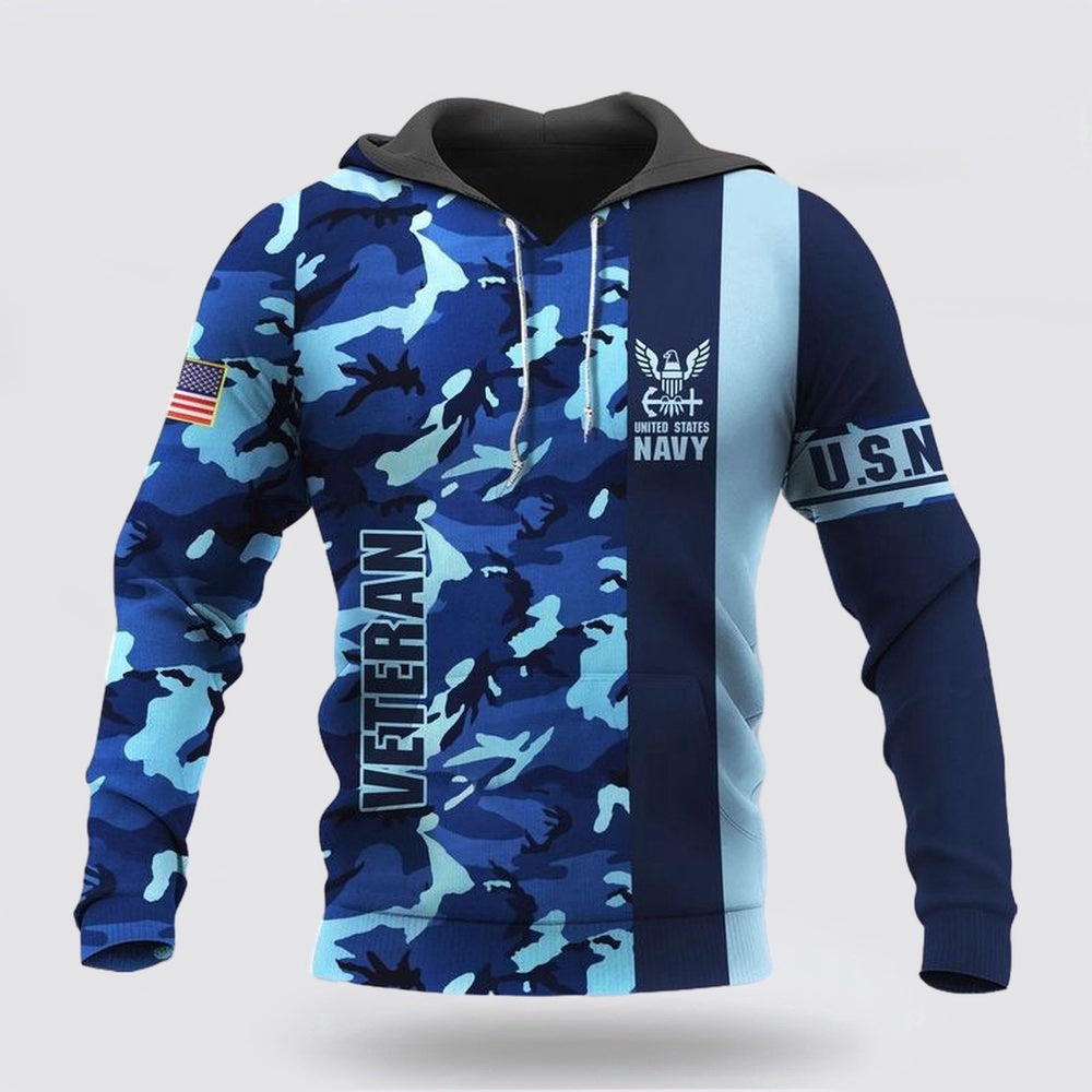 Us Navy Hoodie, American US Navy Veteran Over Printed Unisex Deluxe Hoodie