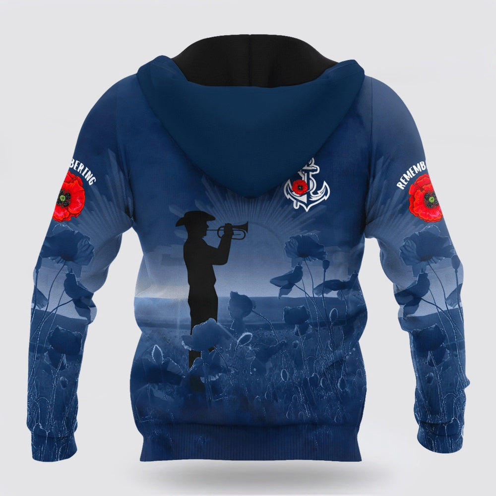 Us Navy Hoodie, RememBerance Anzac Day Poppy Flower Navy Premium Unisex Hoodie