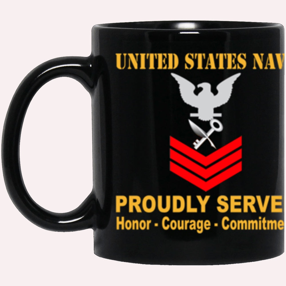 Us Navy Mug, Veterans Mug, US Navy Ship's Serviceman Navy SH E-6 Red Stripe Black Mug, Military Coffee Mugs, Us Navy Coffee Mugs