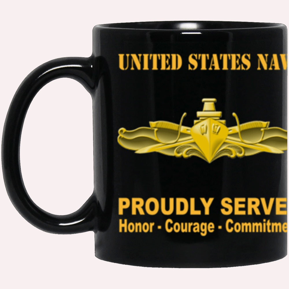 Us Navy Mug, Veterans Mug, US Navy Surface Warfare Officer Badge Proudly Served Core Values Black Mug, Military Coffee Mugs, Us Navy Coffee Mugs