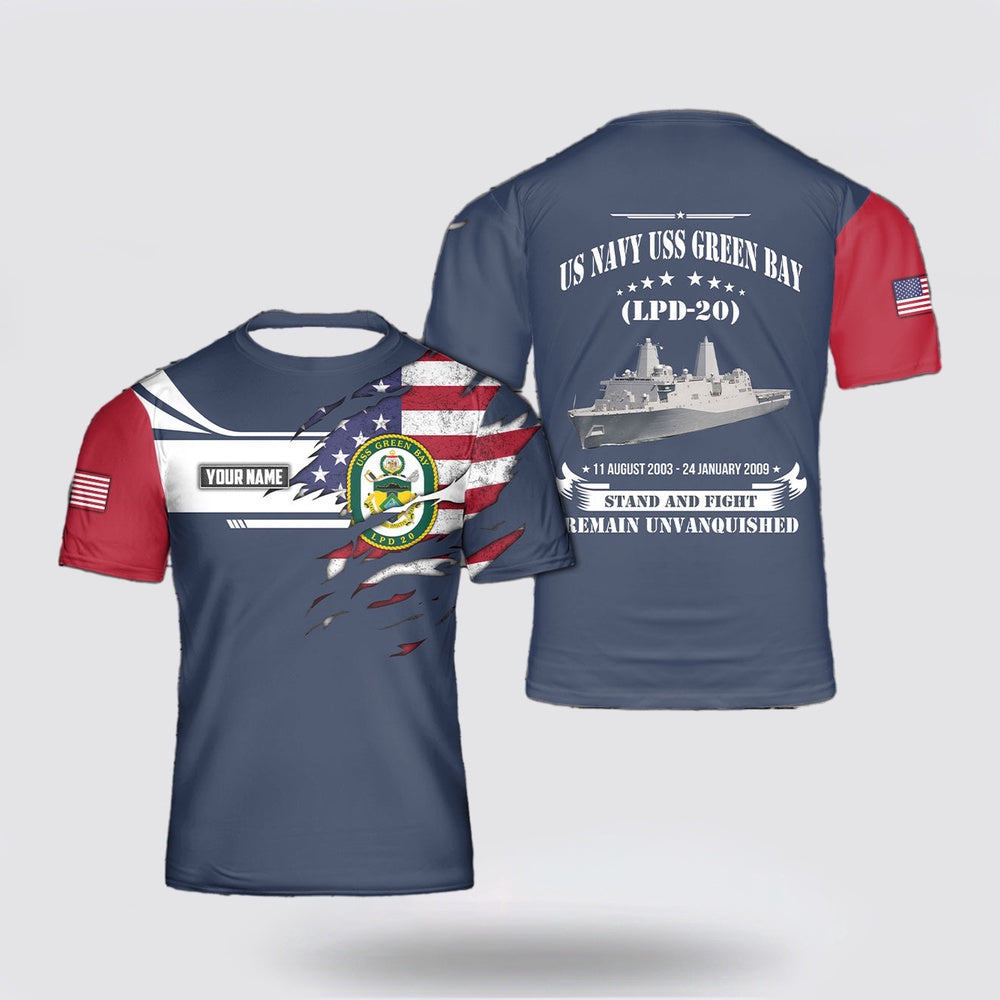 Us Navy T Shirt, Personalized US Navy USS Green Bay (LPD-20) 3D T Shirt, Navy Military Shirts